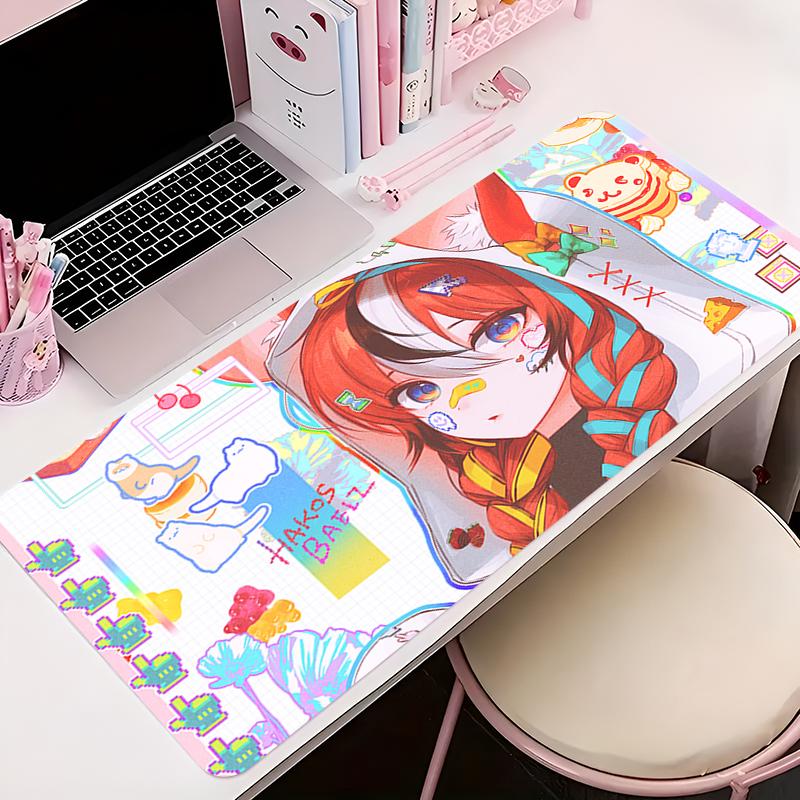 Mouse Pad Anime NonSlip Rubber Mousepad Office Desk Mat Gaming PC Accessories Large Gamer Hhololive Hakos Baelz Keyboard Mat