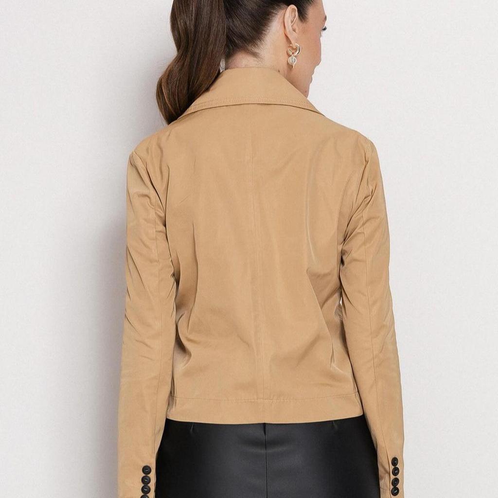 Jesień 2024 Damski Europejski i Amerykański Jednolity Kolor Wyszczuplający Krótki Trencz z Klapami