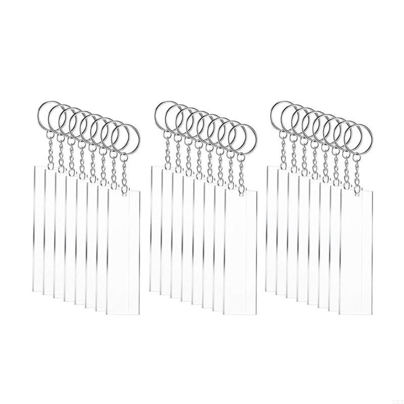 24/48 Pieces/Set Clear Acrylic Keychain Blanks DIY Craft Accessories Rectangle Acrylic Blanks Set with Chain Jump Rings X3UC