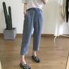 Women's Slimming Tencel Denim Cropped Pants - Summer Elastic Waist Loose Straight Leg Harem Style
