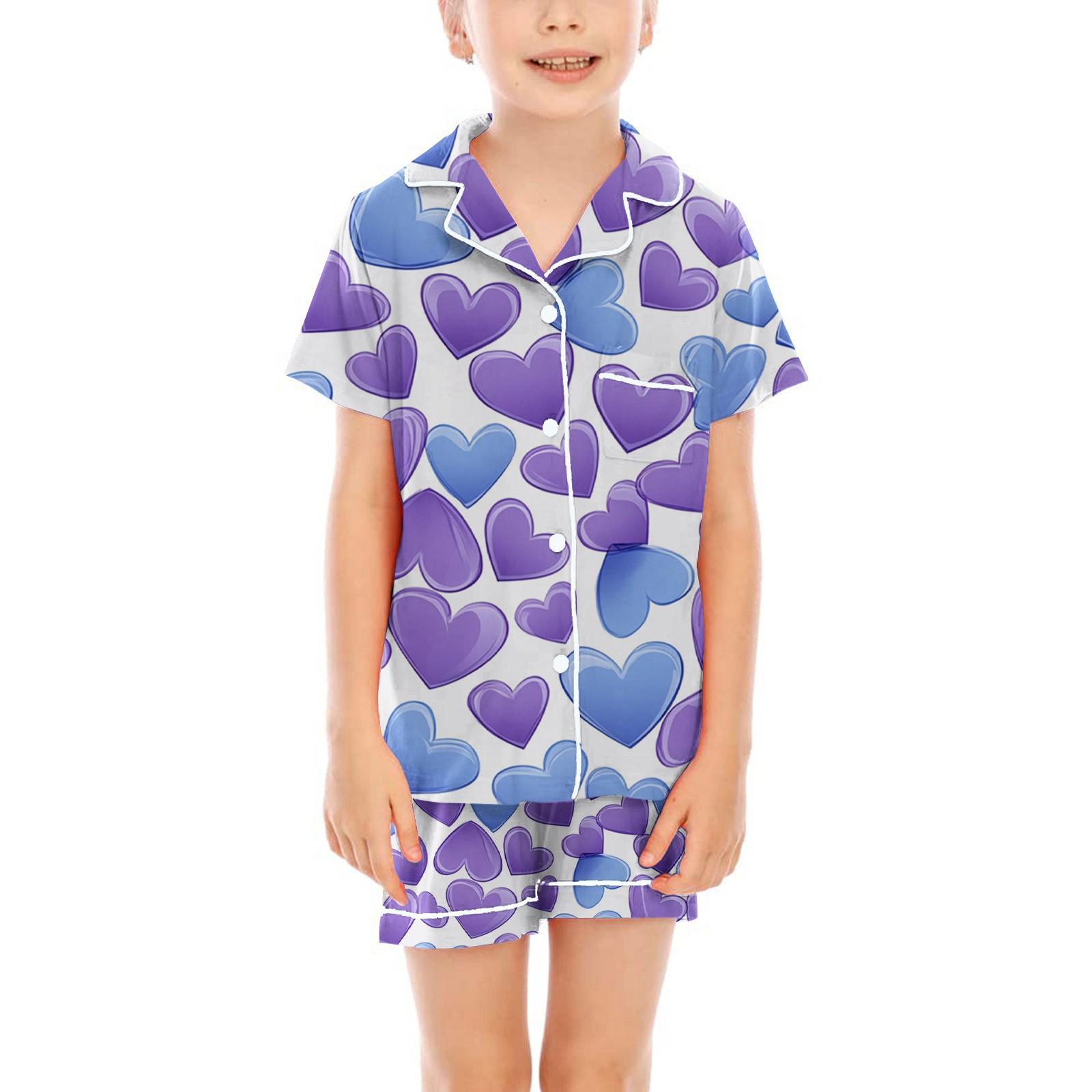 

Детские пижамы, модная рубашка из двух предметов, комплект с шортами, мягкий праздничный комплект повседневной одежды 120 фиолетовый