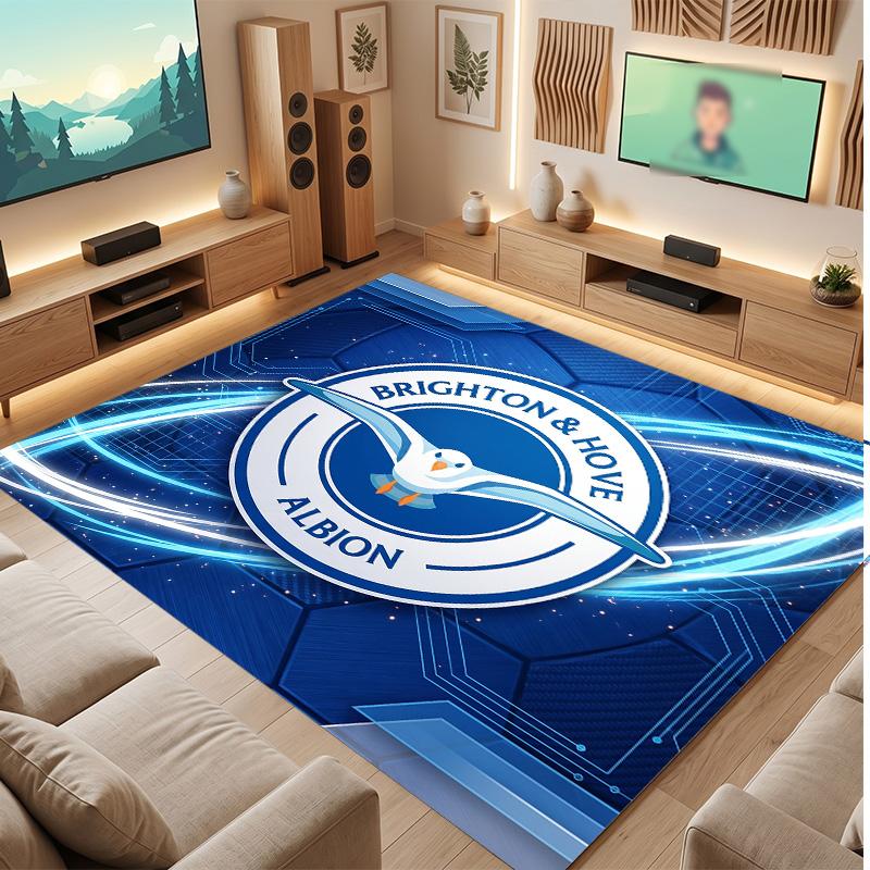 Brighton & Hove Albion Football Print Crystal Velvet Rug, Comfortable Water Absorbent Non Slip Indoor Floor Carpet