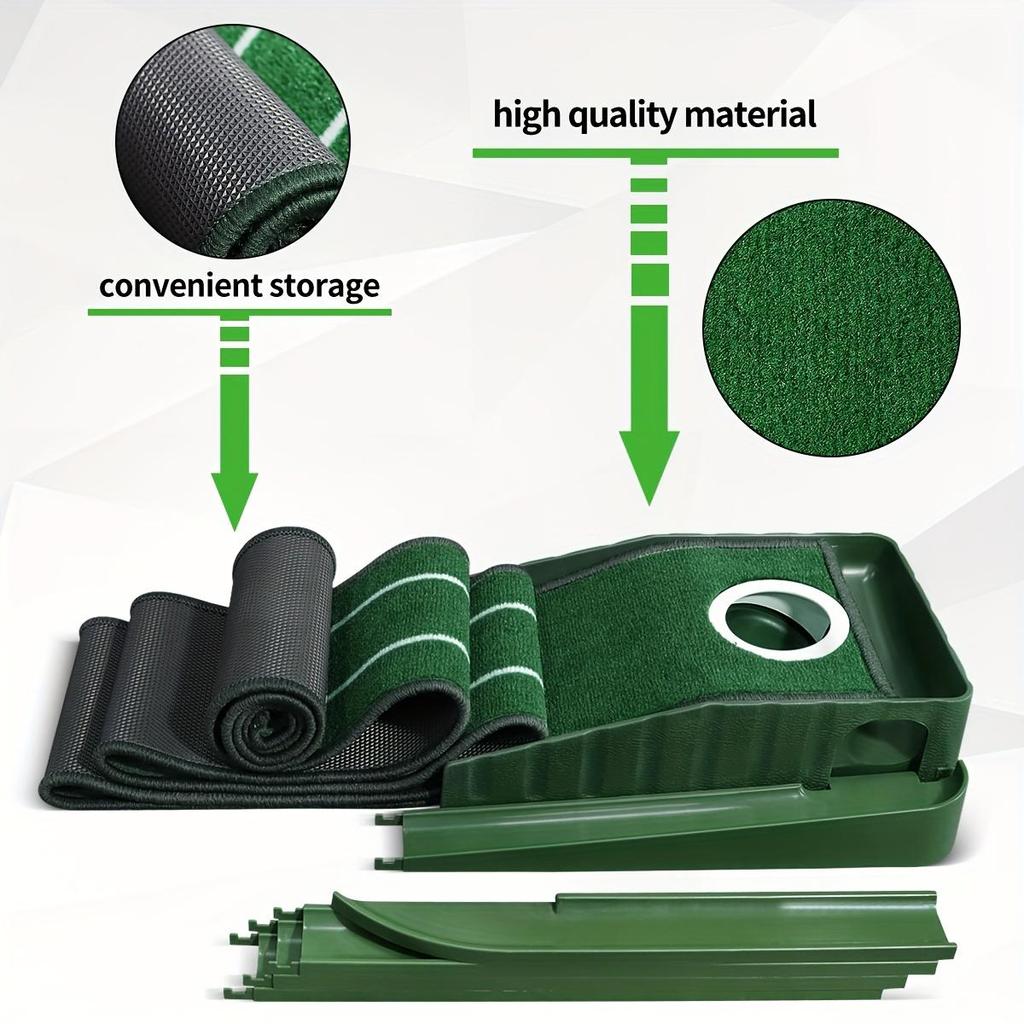 Indoor Golf Putting Mat with Auto-Ball Return & Behind-the-Hole Ball Collector - Putter Alignment Guides At 3, 5 & 7 Feet