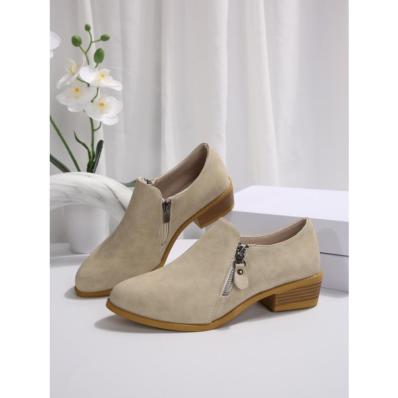 Women's Suede Martin Boots - Fall/Winter New Style Chunky Heel with Side Zipper Large Size 43 Women's Short Boots