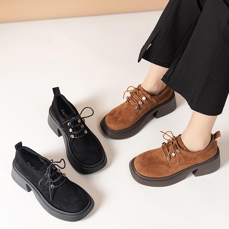 Fashion Aphixta 7.5cm High Heel Classic Women Casual Shoes Lace Up Women Footwear Brown Loafers Platform Shoes Woman Students Size 42