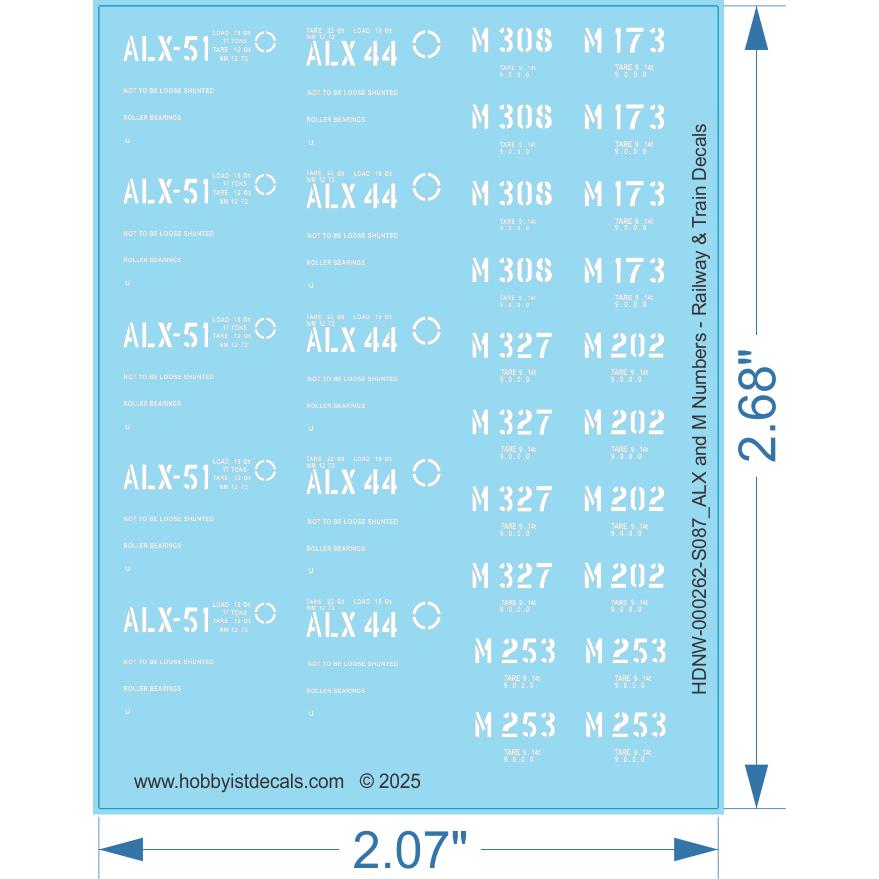 ALX and M Numbers - Railway & Train Decals - 1/87 - Water Decal