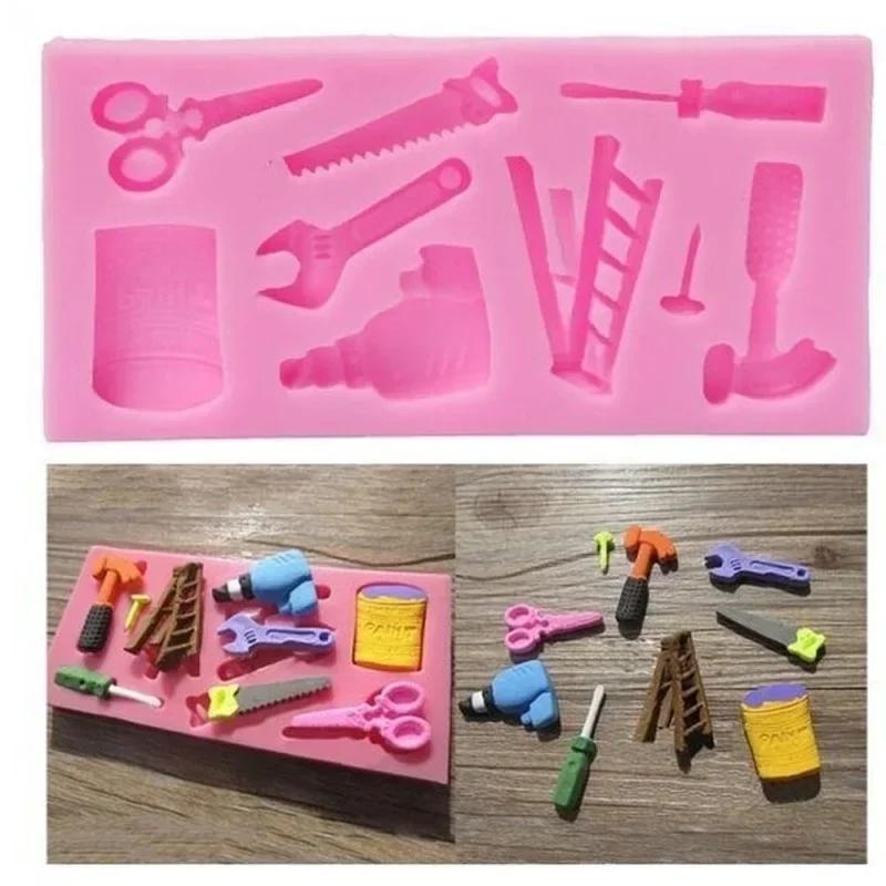 

Handmade 3D Baking Molds Repair Tools Cake Mold Silicone Hammer Scissors Shape Fondant Chocolate DIY Sugar Dessert Decoration 1
