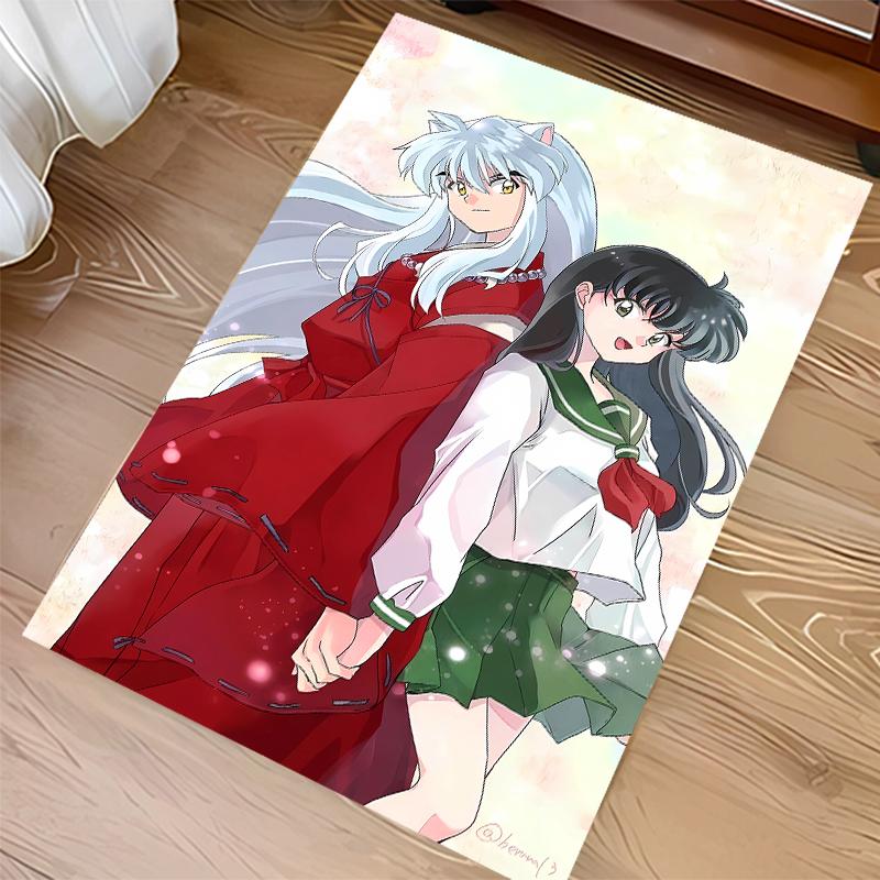 1pc Inuyasha & Kagome Print Area Rug - Soft,Washable Non-Slip Indoor Mat for Office Chairs,Living Room,Home Office Decorative Rug