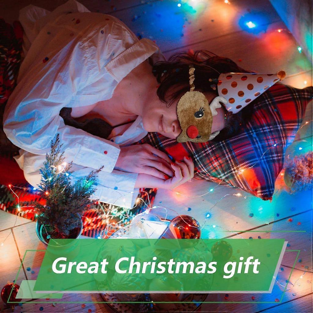 Christmas Reindeer Sleeping Mask Eye Mask Cute Animal Rudolph Sleep Mask Soft Plush Blindfold Funny Eye Cover Eyeshade for Kids Adults Girls Boys Wome