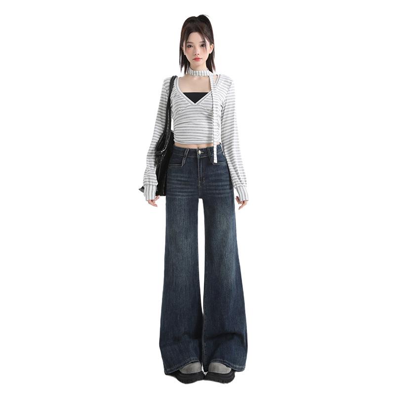 Women's High-Waist Retro Flare Jeans - Slimming, Loose Fit for Spring and Autumn 2026