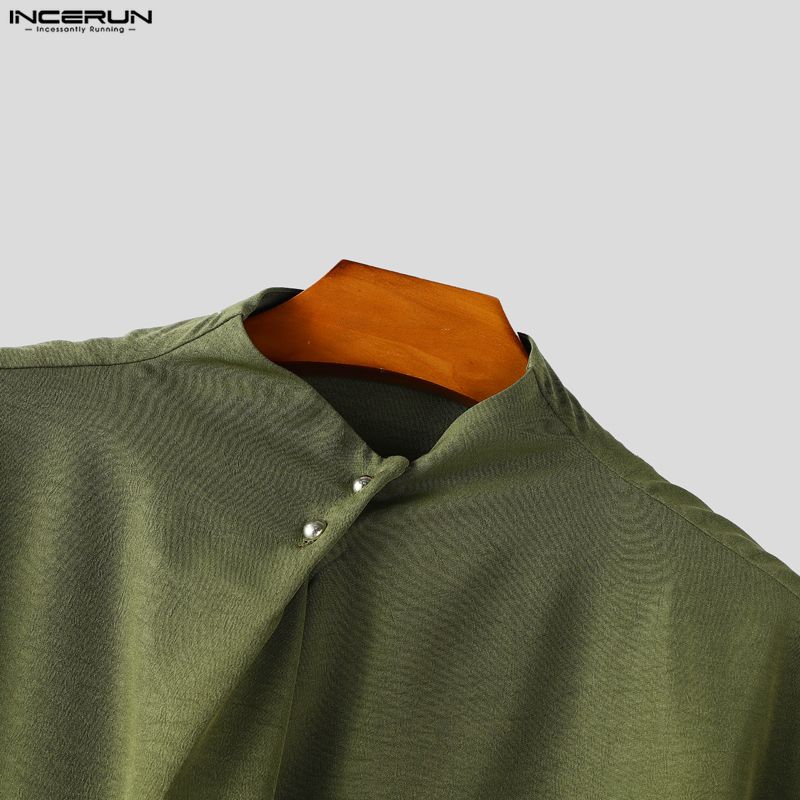 INCERUN Two Piece Suit Men Mockneck Half Sleeve Shirts Trousers Casual Loose Sets