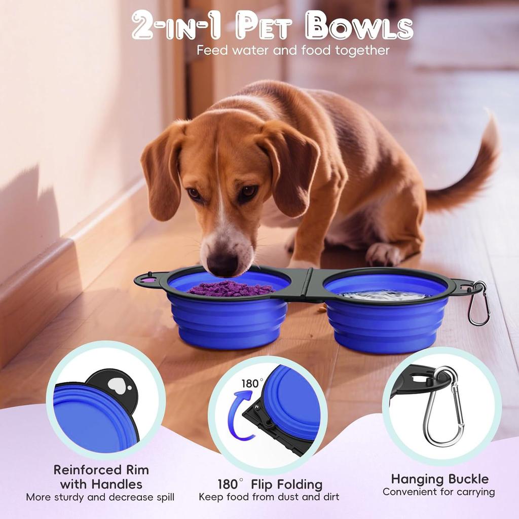 2-In-1 Collapsible Pet Bowls Dual Food And Water Bowls Flip Over Portable Dog Cat Pet Travel Feeder Bowl For Walking Camping