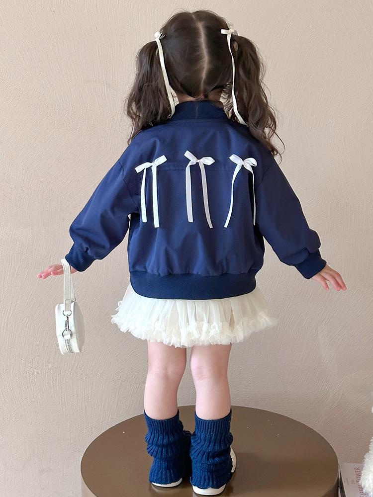 Baseballjacke für Mädchen im koreanischen Stil mit Stickschleife - Frühling/Herbst 2025 Trendige Baby-Oberbekleidung
