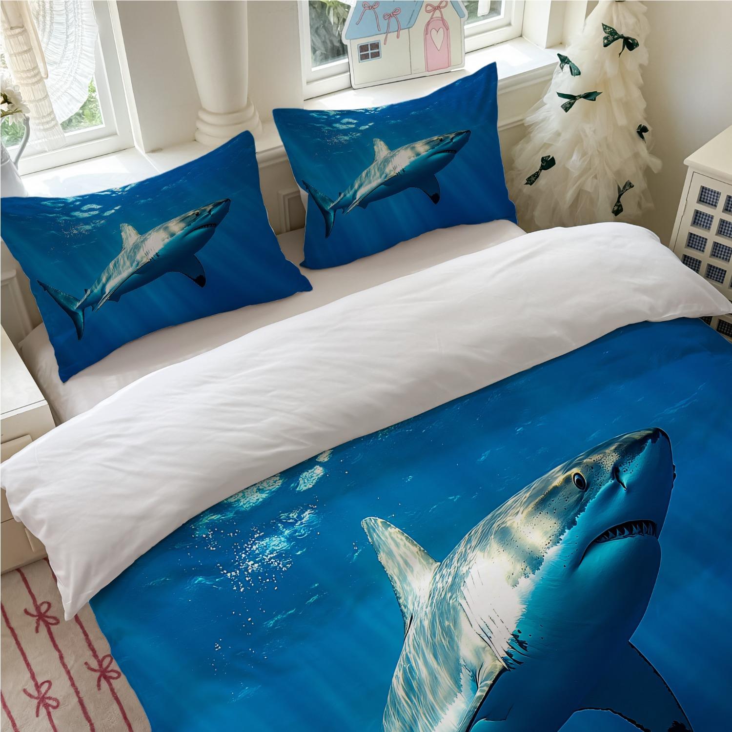 

3 предмета Постельное белье с принтом акул - Тема «Голубой океан» для декора спальни Полиэстер Машинная стирка Комфорт для любого сезона Машинная стирка EU Twin(135x200cm)