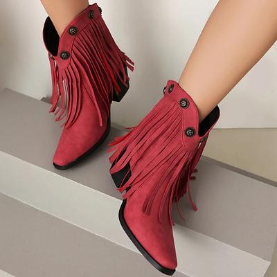 2024 Hete Verkoper Nieuw voor Vrouwen Nieuwe Kwast Chunky Hakken Puntige Neus Groen Rood Westerse Laarzen Mode Slip-on Sleehak Laarzen Vrouwelijk