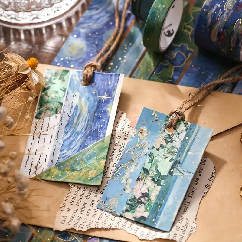 12pcs Gold Foil Starry Sky Washi Tape Set- Premium Adhesive Stickers for Scrapbooking, Crafting & Holiday Party Decor