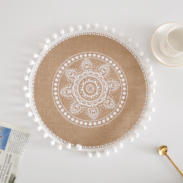 38cm Natural Vintage Jute Woven Placemats Bohemian Style Party Decoration Hanging Wall Decor Mat Vase Mat Table Mats Placemat