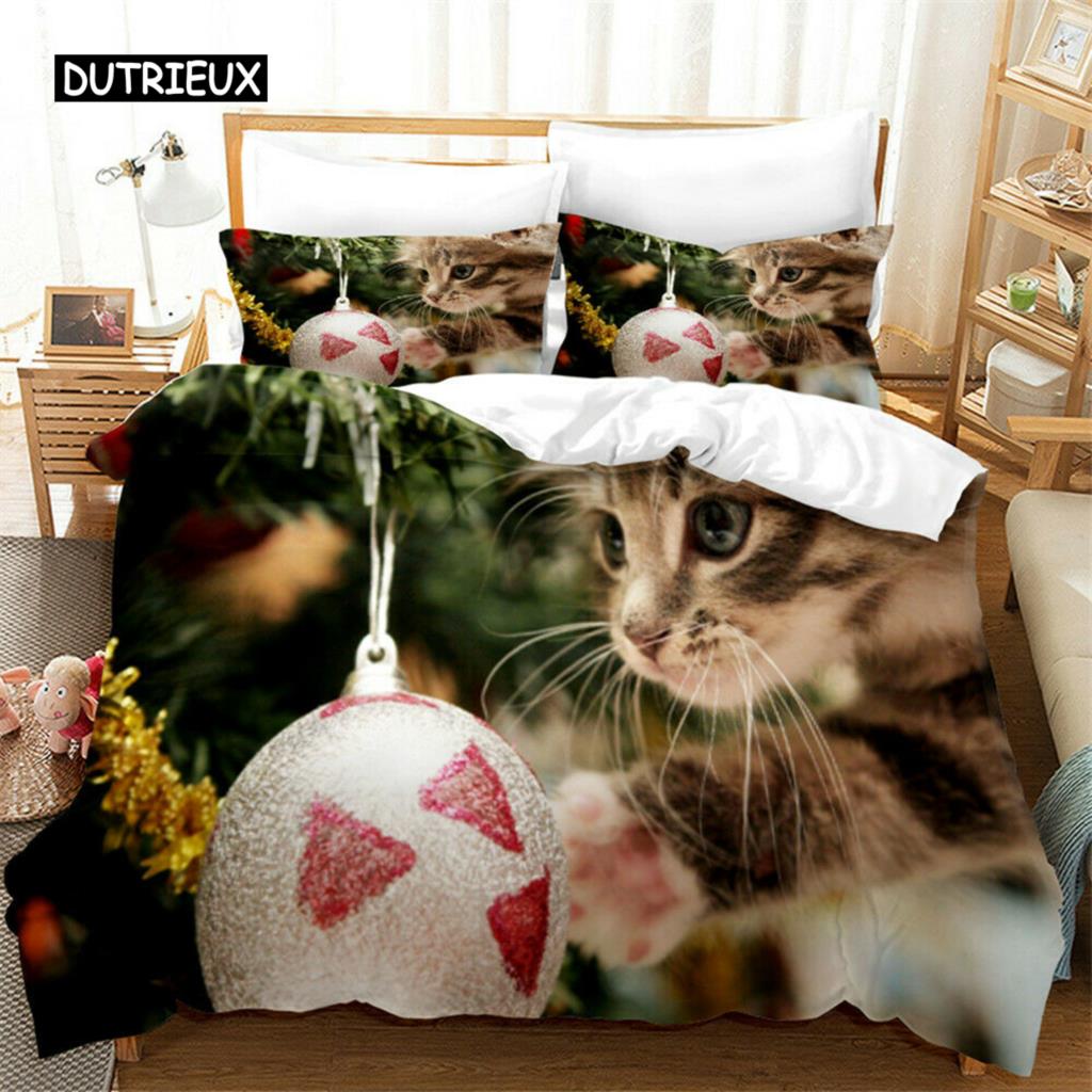 Cat Duvet Cover Set Cat Lover Gifts Bedding for Women Cute Kitten Pattern Bedroom Decor Twin Double Queen King Size Quilt Cover