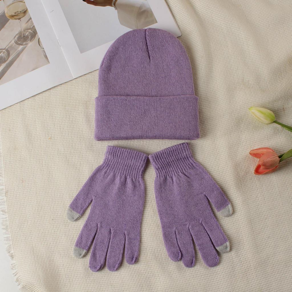 Knitted hat and glove combination set, versatile and fashionable woolen hat, autumn and winter warm pullover hat