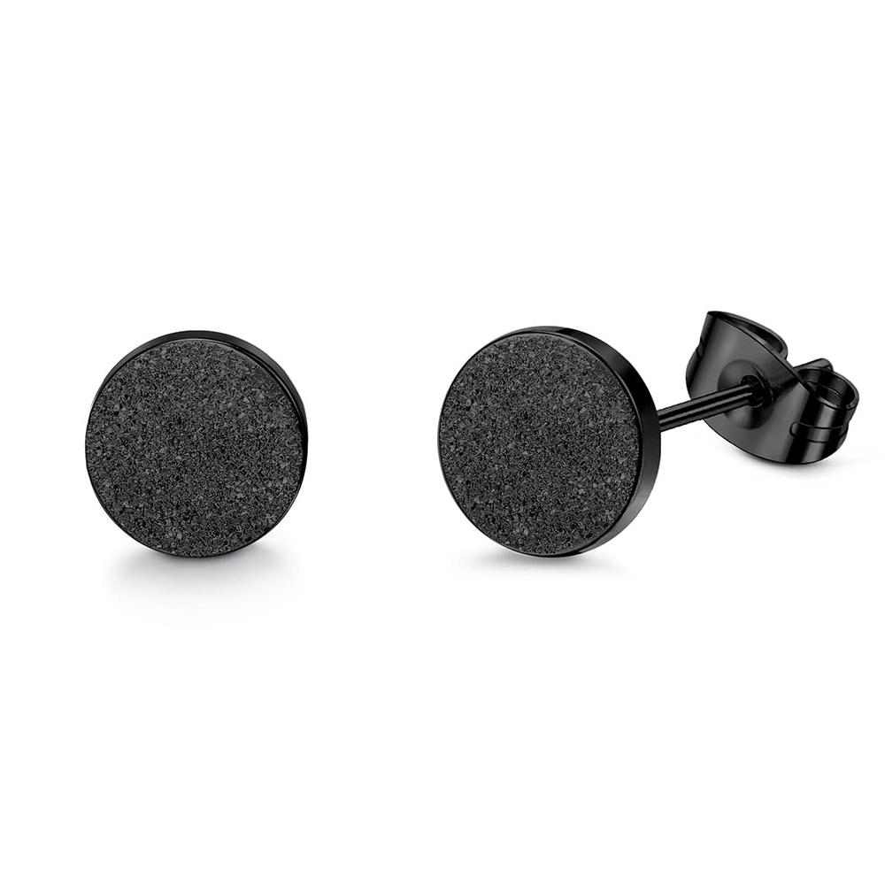 1 Pairs Black Earrings for Men Women Stainless Steel Black Stud Earrings Round CZ Stud Earrings Set 8MM