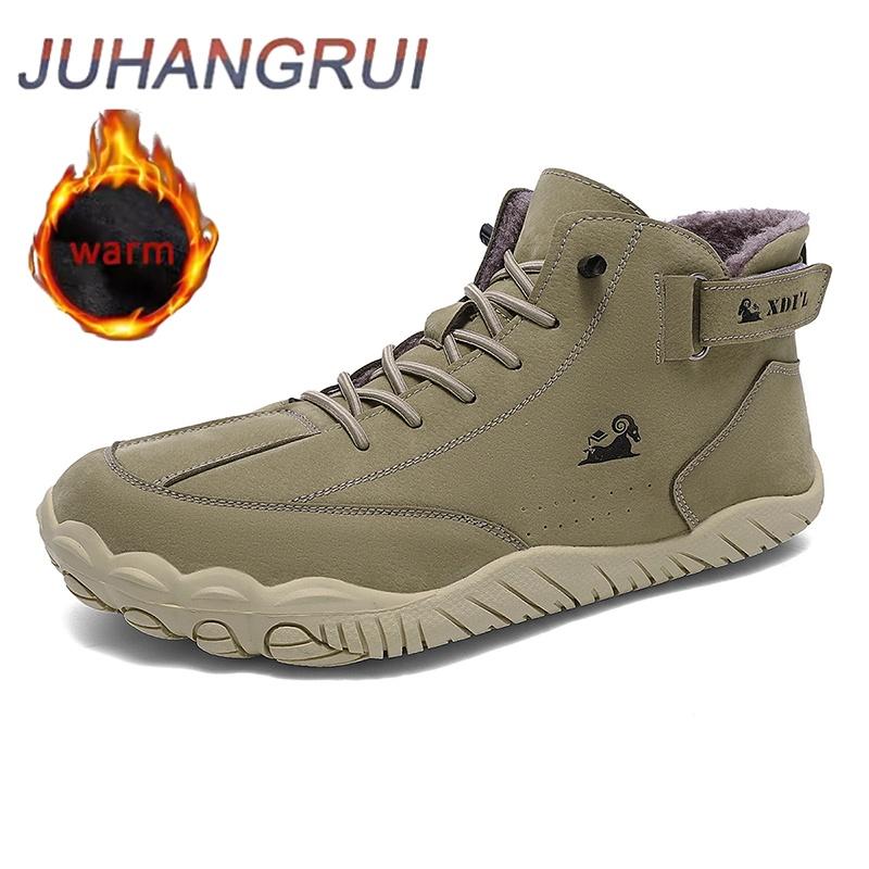 Winter Waterproof Snow Boots Fleece Lined Mid-Cut Hiking Men's Outdoor Mountain Climbing Shoes Anti-Slip Five Finger Cotton Shoe