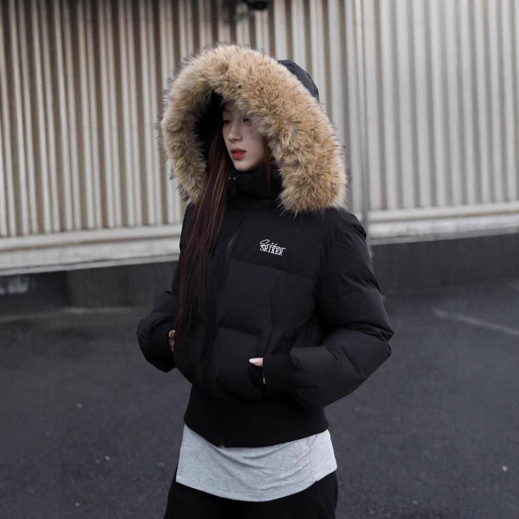 American winter short fur collar down cotton-padded clothes for women's new waist and thin high-end cotton-padded jacket