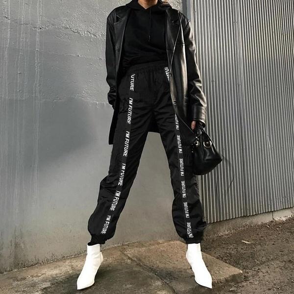 Women Streetwear Fashion Sports Harem Pants Trousers Full Length Loose Jogger Mujer Sporting Elastic Waist Letter Black Pantalon Plus Size
