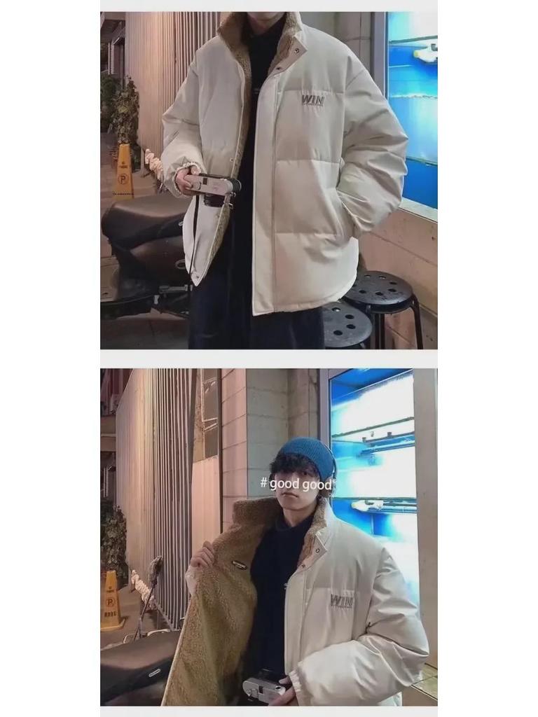 Men's Hong Kong Style Winter Lamb Fleece Cotton Coat - Trendy, Loose, Warm, and Thick Plus Velvet Jacket for Couples