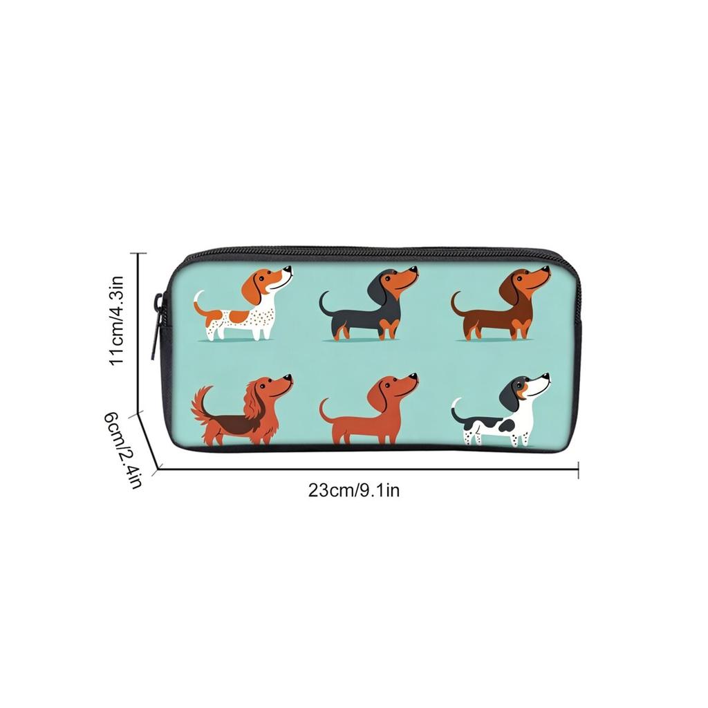 Cute Dachshund Print Single Layered Pencil Case for Boy/Girls Best Gifts Cartoon School Supplies Pencil Pouch for Children