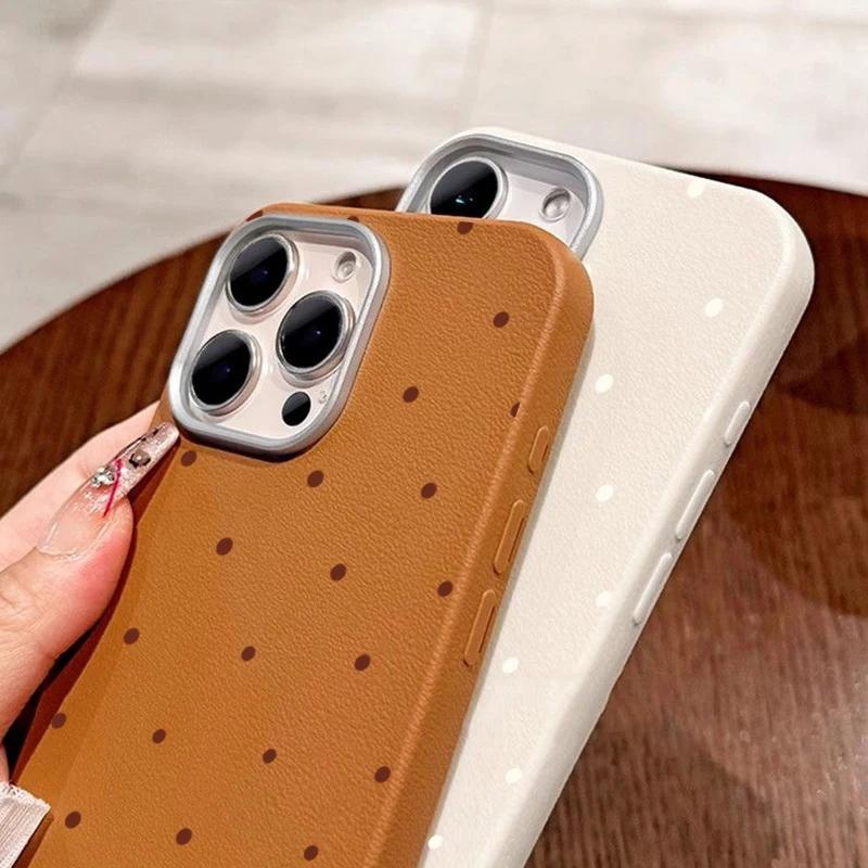 Simple White Dots Leather Phone Frosted Case for iPhone 17 Air 16 E 15 14 Plus 13 12 11 Pro Max XS Max Lens Protection Cover