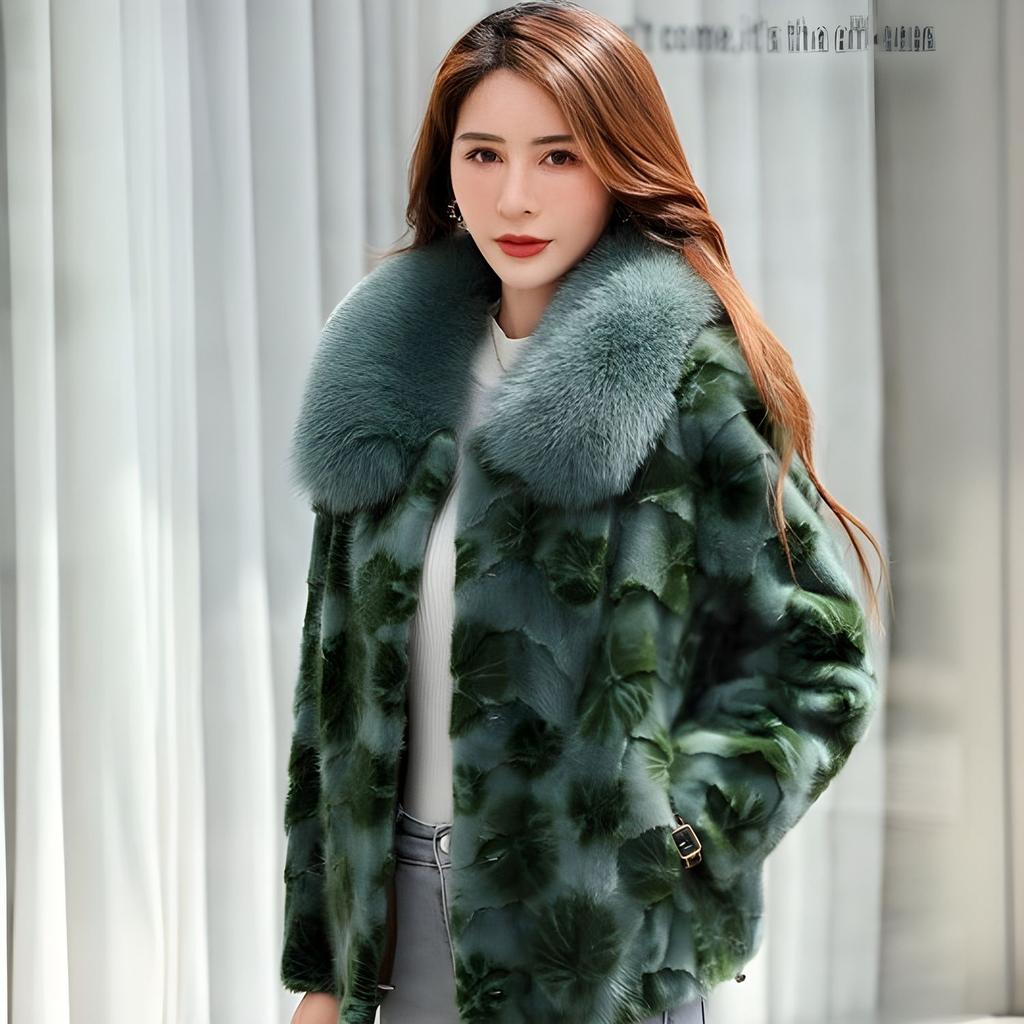 New 100% Mink Fur Coat for Women Short Style Fox Fur Collar Large Size Fur Coat for Women Send Mom and Wife Gift