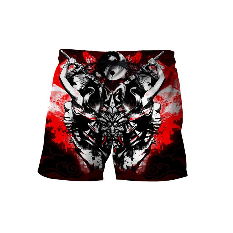 Japanese Samurai Mask Beach Shorts For Men's Clothing Street Harajuku Shorts 3D Print Retro Fashion Mystery Style Funny Pants