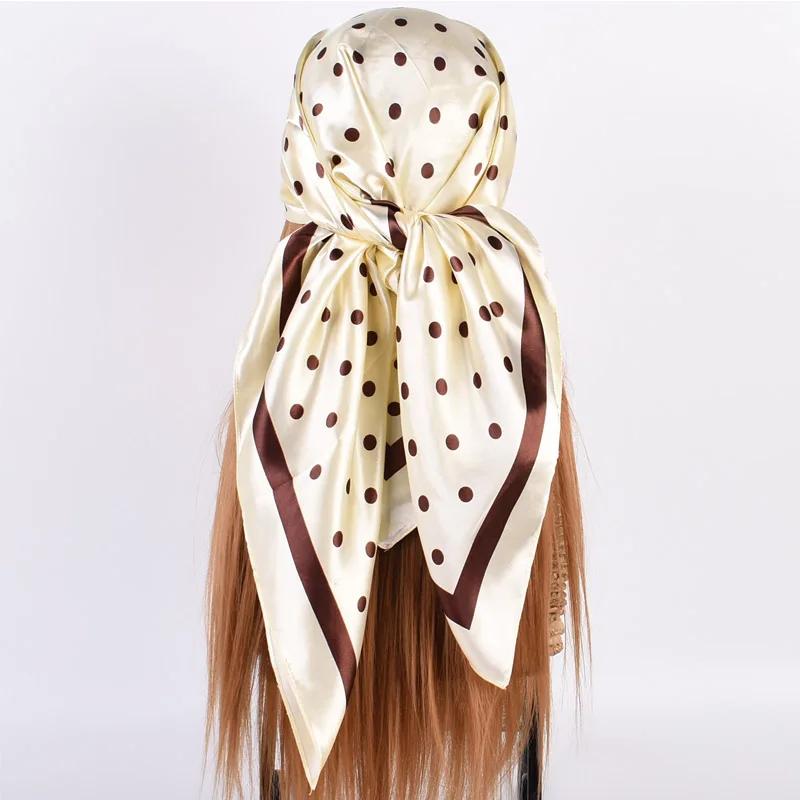 Head Scarf Women Luxury  90X90Cm Silk Square Scarf Satin Bandana Cheveux Soft Neckerchief Hijab Hair Scarves For Ladies