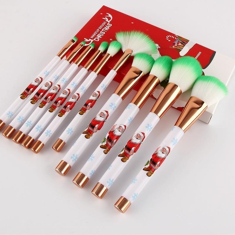 

Набор кистей для макияжа «Счастливого Рождества», 10 шт., кисти для тональной основы, растушевки, пудры, лица, глаз зелёный