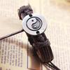 Men Women Alloy Tai Ying Yang Pattern Faux Leather Braid String Bracelet Chain