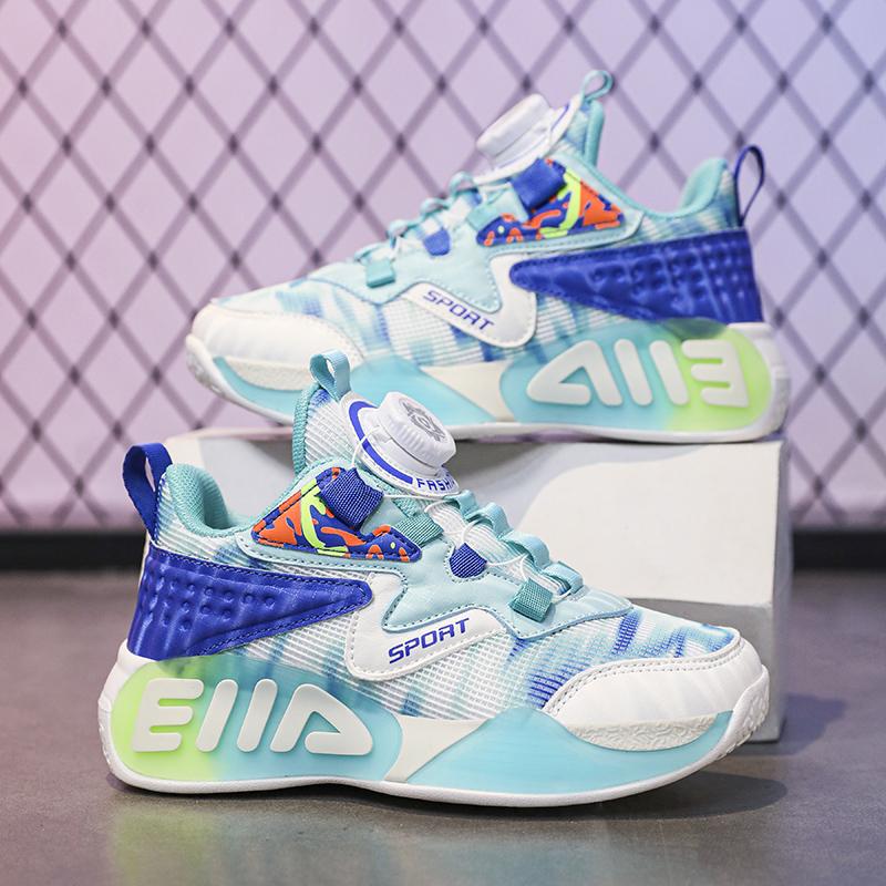 Boys combat non-slip sports shoes  new children's rotary button shock absorbing basketball shoes large children net face