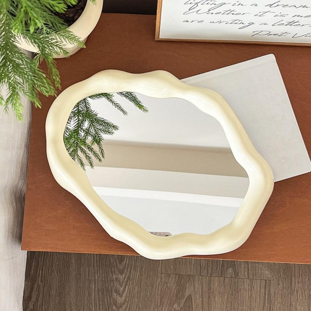 1PC Cream Style Makeup Mirror Decorative Irregular Simple Standing Dresser Mirror Cloud Shaped French Hairdressing Wall Mirror
