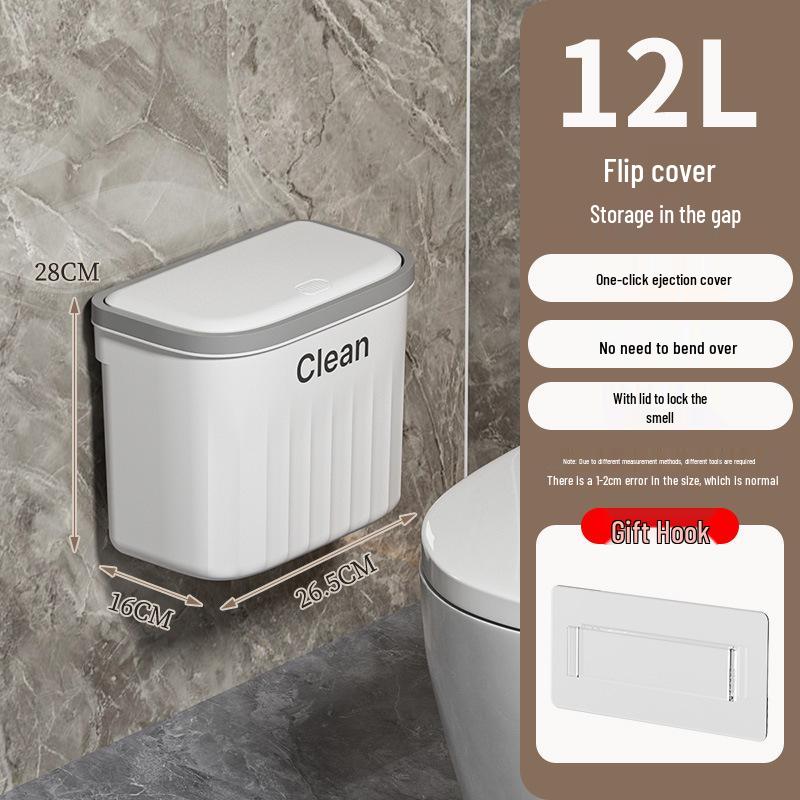 Wall-mounted Bathroom Trash Can with Lid, Large Capacity, for Kitchen, Living Room, and Toilet Paper