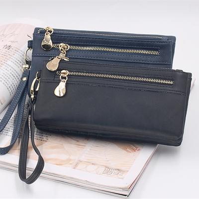 Women Scrub Zipper Retro Wallet PU Leather Solid Color Cross-section Square Tote Mobile Phone Case