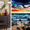 Colorful Retro Floral & Bird Static Cling Window Film - No Glue, Removable