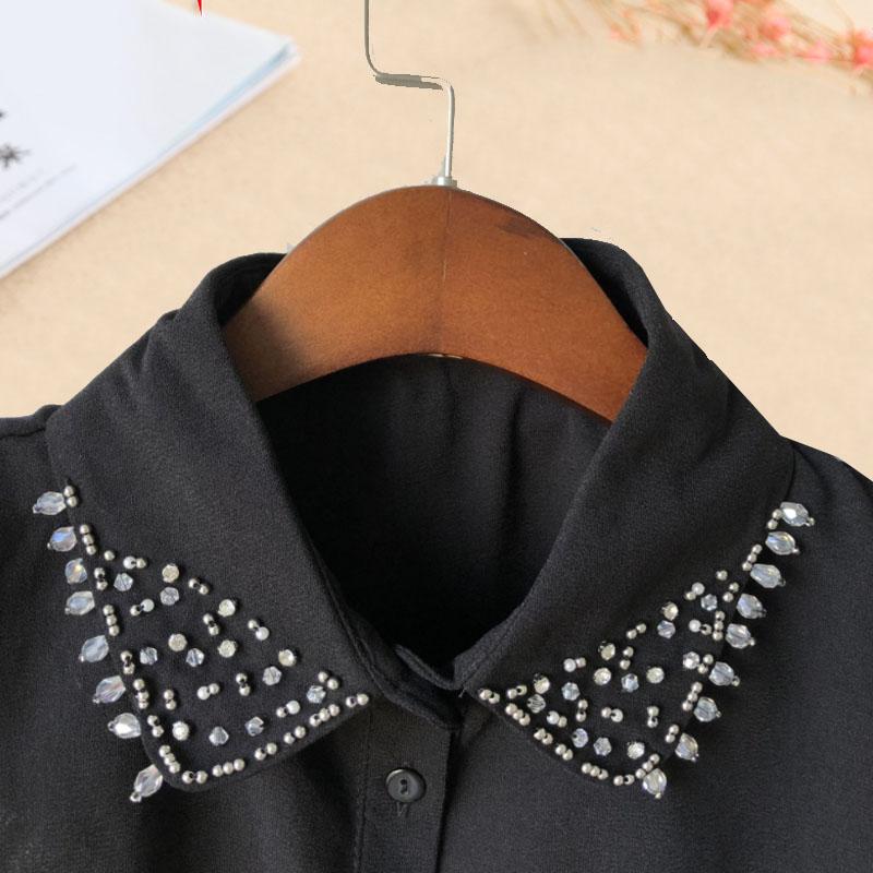 Vintage White Woman Fake Collar Black Crystal Lady Detachable Collar shirt Neckwear False Collar With Beads Clothing Accessories