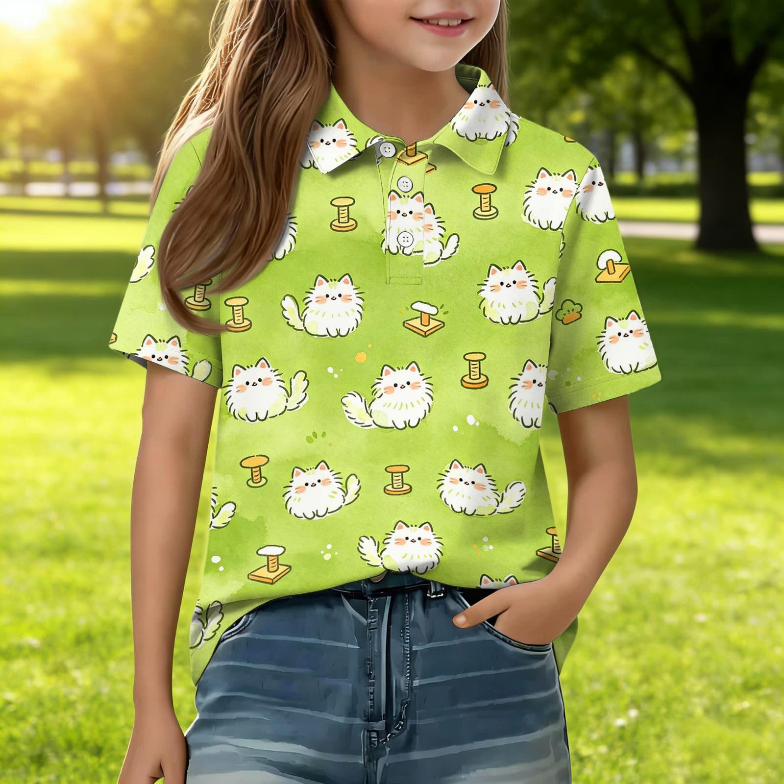 

Kids Short Sleeve Polo Shirt Animal Print Casual T Shirt Button Down Collar Comfortable Fit Soft Fabric Breathable Design 110 зелёный