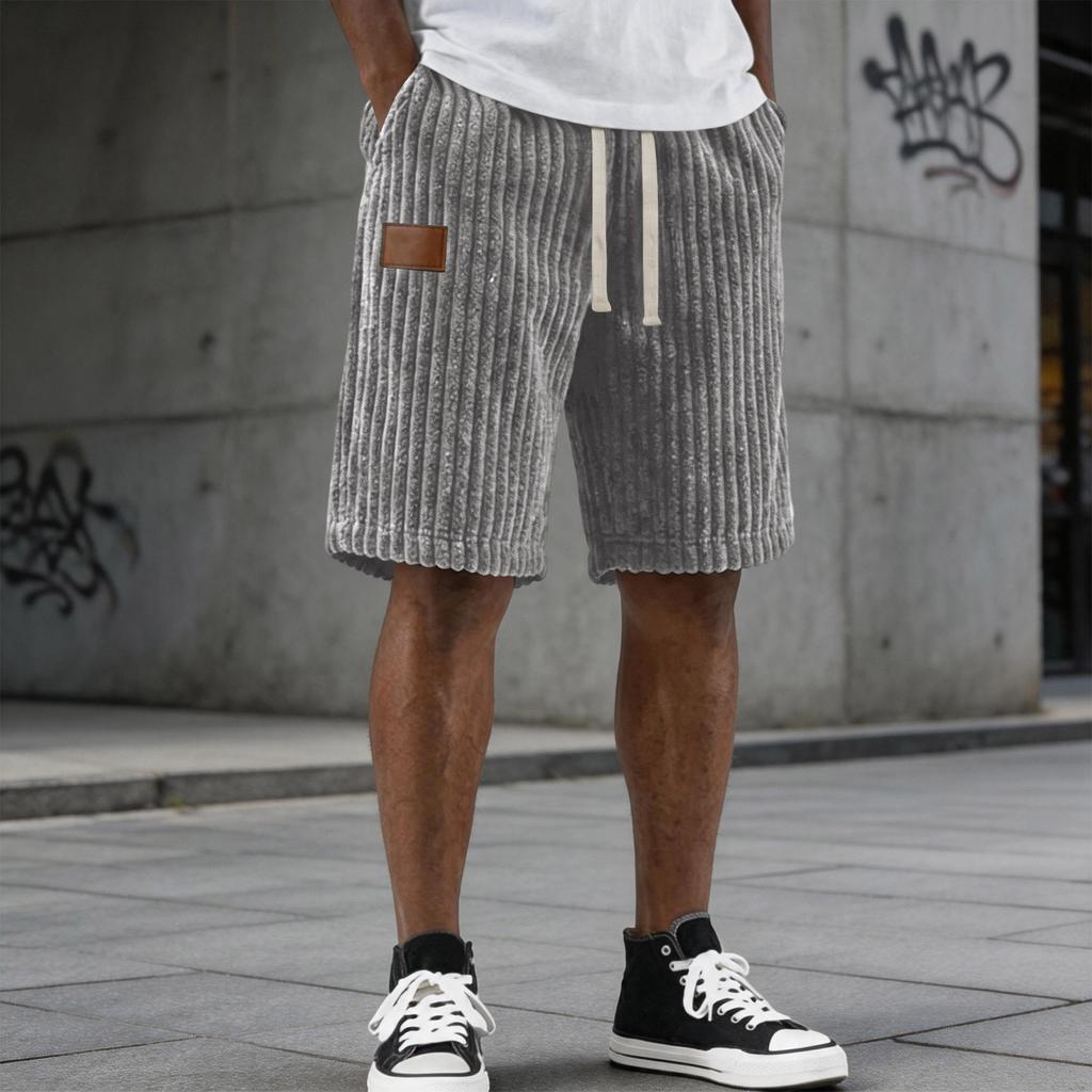 Men's Vintage Casual Wide Denim Leather Label Casual Loose-fitting Short Pants