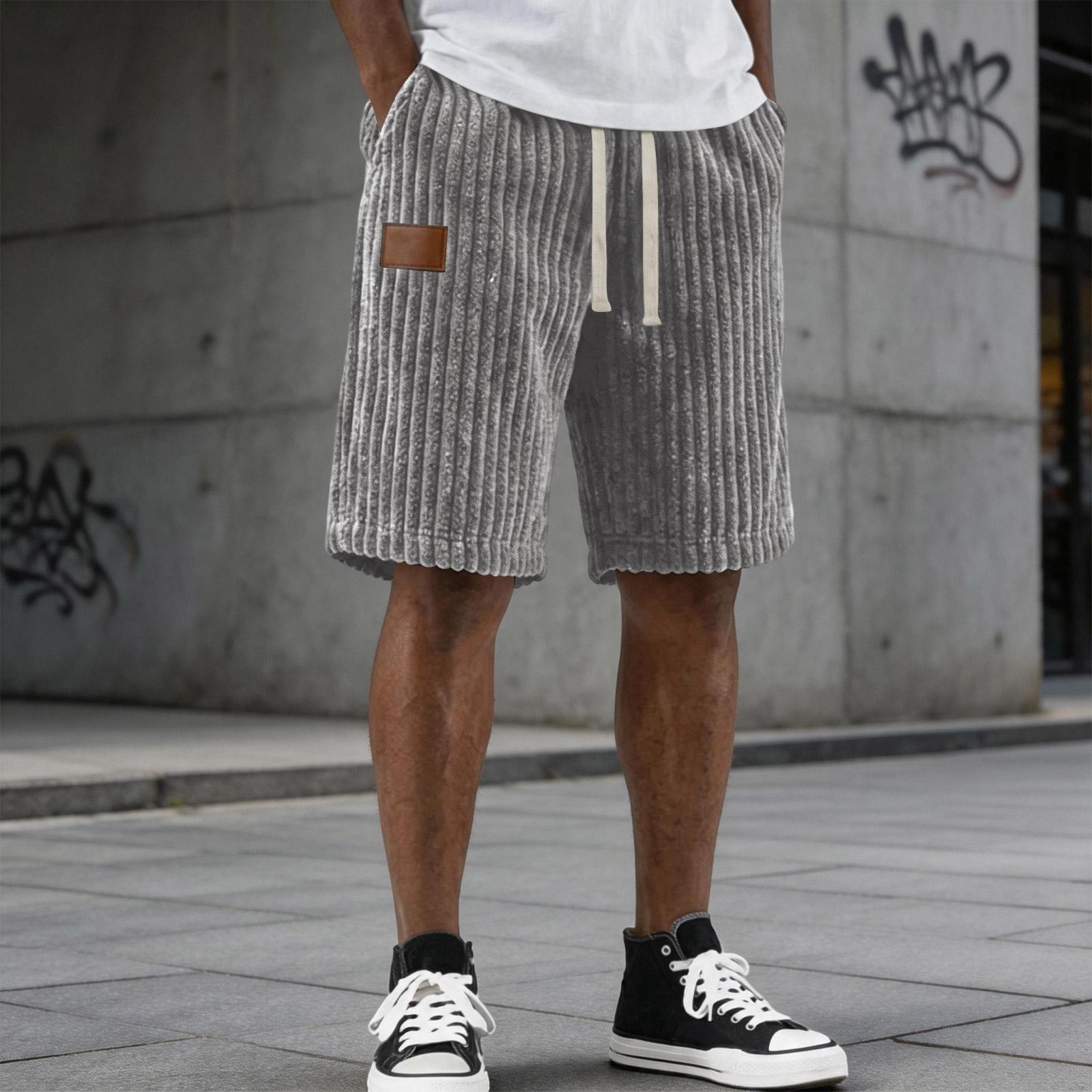 

Men s Vintage Casual Wide Denim Leather Label Casual Loose-fitting Short Pants L