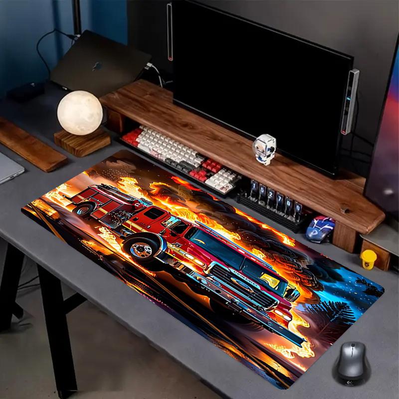 fire truck Theme Mouse Pad, Non Slip Rubber Base, Multifunctional Office & Home Decor, Perfect for Workspace Personalization.