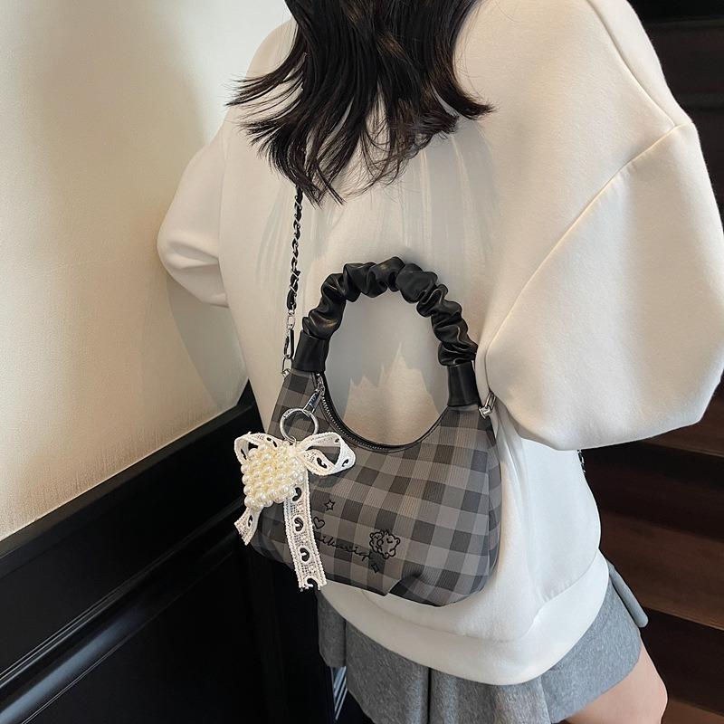 Premium Bag Women's Summer New Fashion Plaid Chain Messenger Bag Pleated Portable Dumpling Bag