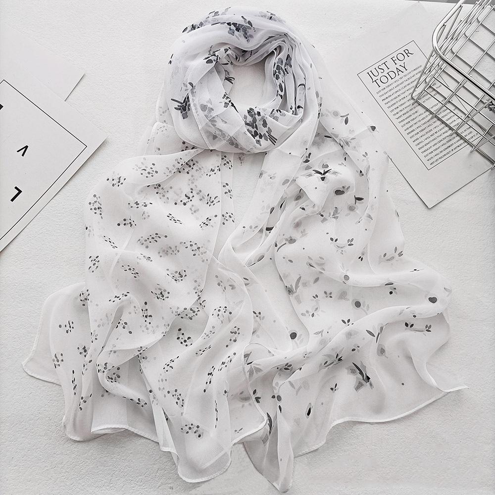 Summer Women White Black Series Thin Soft Chiffon Beach Silky Georgette Scarf Shawls 160Cm Long Wraps Beach Sunscreen Hijab