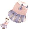 Elegant Puppy Pink Plaid Skirts for Dog Girl Chihuahua Yorkies Female Dog Clothes Cute Cat Princess Dresses with Necktie (M (5.5-8.8lbs))