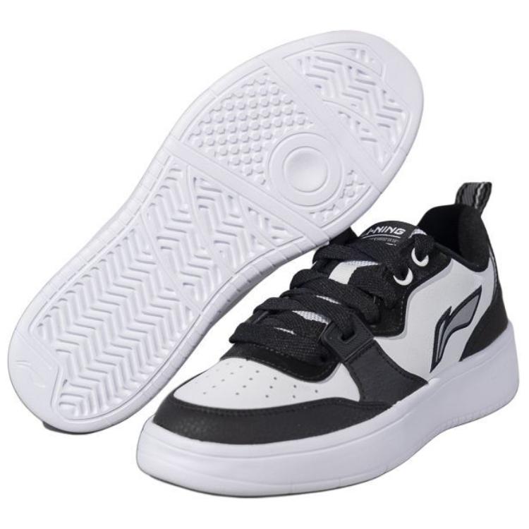 Li Ning Synthetic Leather Comfortable Trendy Non-Slip Lightweight Low-Top Skate Shoes Women sneaker White Black AGCU544-3