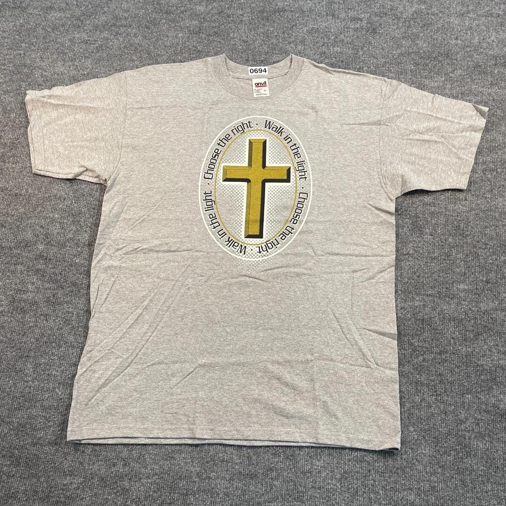 Vintage 90s Religious Christian Bible Jesus Cross Shirt Large 22x29 Gray